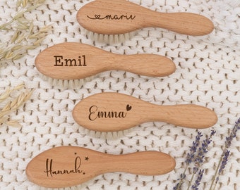 Baby gift / birth gift baby brush / baby hair brush with name engraved for boys and girls made of birch wood and goat hair