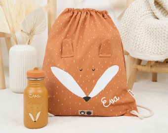 KINDERTURNBEUTEL MIT NAMEN personalisiert / Turnbeutel / Turntasche / Trixie Turnbeutel für Kinder Hase / Polarbär / Fuchs / Affe
