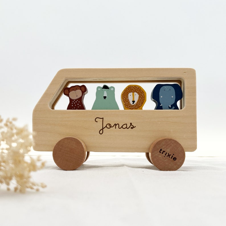 Wooden car engraved with name / children's wooden toy bus personalized with desired name / children's gift / baby gift image 7