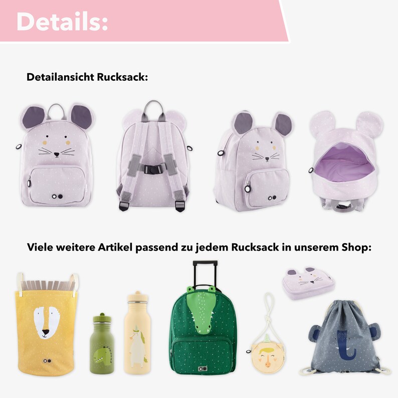 Trixie Kinderrucksack mit Namen personalisiert / Small/Big / 20 Tolle Tiermotive / Kindergeschenk zdjęcie 10