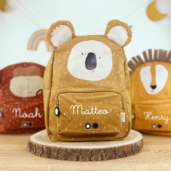 MOCHILA INFANTIL PERSONALIZADA CON NOMBRE / Mochila Jardín de Infantes / Mochila Kita / Mochila Trixie para Niños Dino / Tigre / Koala / León