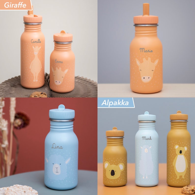 CHILDREN'S BOTTLE WITH NAME personalized stainless steel / Dino / Trixie / Nursery bottle / Girl / Boy / School / Gift Child image 10