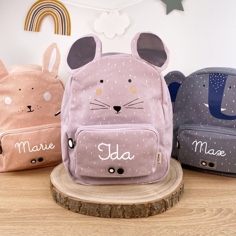 CHILDREN'S BACKPACK PERSONALIZED WITH NAME / Kindergarten backpack / Kita backpack / Trixie backpack for children / Mouse / Rabbit / Lion / Elephant image 1