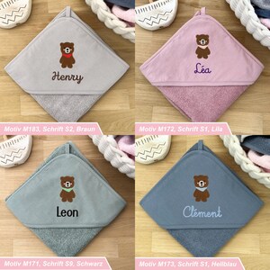 Baby und Kinder Kapuzenhandtuch mit Teddy und Namen personalisiert in Weiß/Rosa/Blau/ 75x75cm / 100x100cm / Babyhandtuch / Kindergeschenk Bild 7