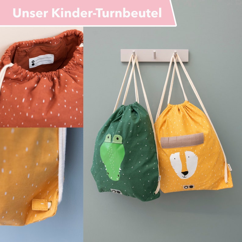 KINDERTURNBEUTEL MIT NAMEN personalisiert / Turnbeutel / Turntasche / Trixie Turnbeutel für Kinder Hase / Polarbär / Fuchs / Affe Bild 7