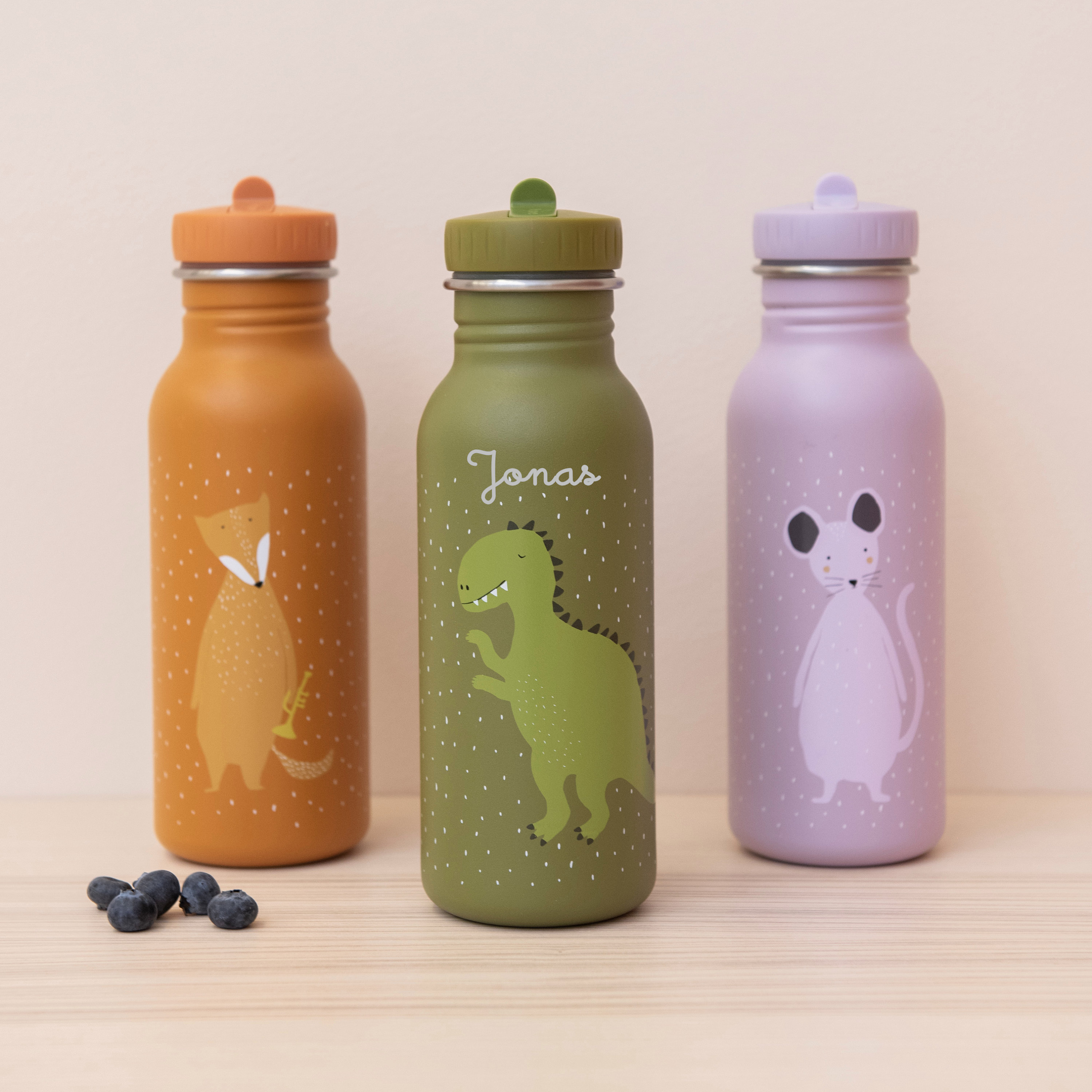Personalisierte Kinder Trinkflasche Aus Edelstahl Mit Dino-Motiv & Gravur - 350 Ml, Mit Bambusdeckel, Plastikfrei Für Kindergarten & Schule