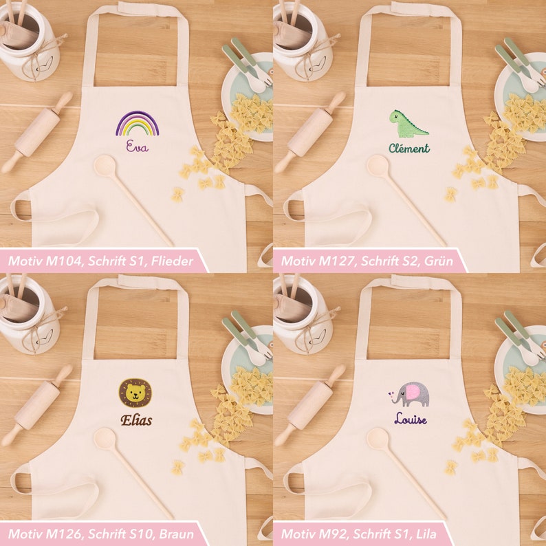 Kinderschürze / Kochschürze / Backschürze mit Namen und Motiv personalisiert für Junge und Mädchen / Fair Trade Baumwolle / bestickt Bild 8