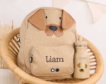Kinderrucksack BIG personalisiert mit Namen als Set mit Trinkflasche SMALL | Trixie Rucksack | Trixie Trinkflasche | 15 Tiermotive | Hund