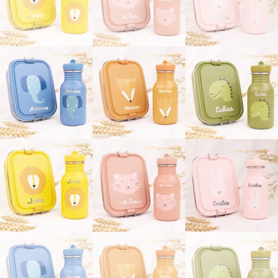 Brotdose und Flasche personalisiert mit Name | Geschenk Kitastart | Kindergarten Starterpack | Edelstahl | Trixie Lunchbox | Trixie Flasche