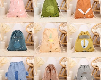 Kinderturnbeutel personalisiert mit Namen BESTICKT | Turnbeutel | Turntasche | Trixie Turnbeutel für Kinder | Kita | 10 Tiermotive