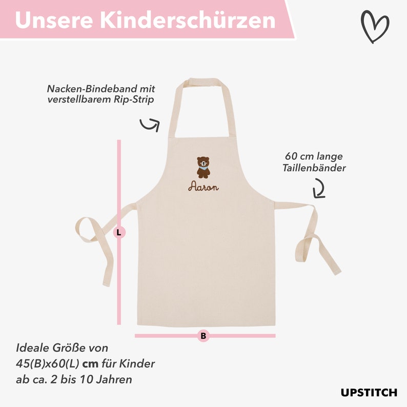 Kinderschürze / Kochschürze / Backschürze mit Namen und Motiv personalisiert für Junge und Mädchen / Fair Trade Baumwolle / bestickt zdjęcie 10