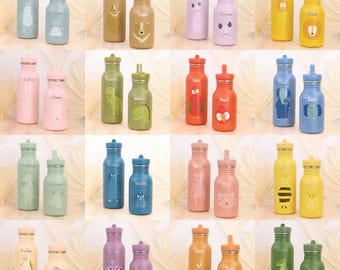 Kinder Trinkflasche mit Namen personalisiert aus Edelstahl  / Kita / Trixie / Kindergarten-Flasche / Wasserflasche / Schule / Kindergeschenk