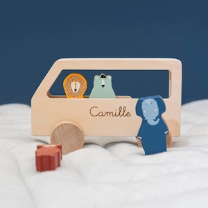 Wooden car engraved with name / children's wooden toy bus personalized with desired name / children's gift / baby gift image 2