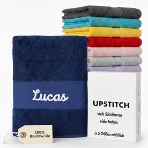 Upstitched towel embroidered with name/custom text, personalized shower towel/bath towel/sauna towel 30x50, 50x100, 140x70, 80x200, 100x210 cm