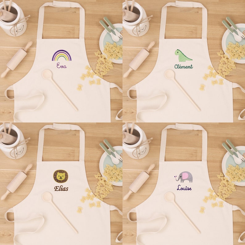Kinderschürze / Kochschürze / Backschürze mit Namen und Motiv personalisiert für Junge und Mädchen / Fair Trade Baumwolle / bestickt Bild 1