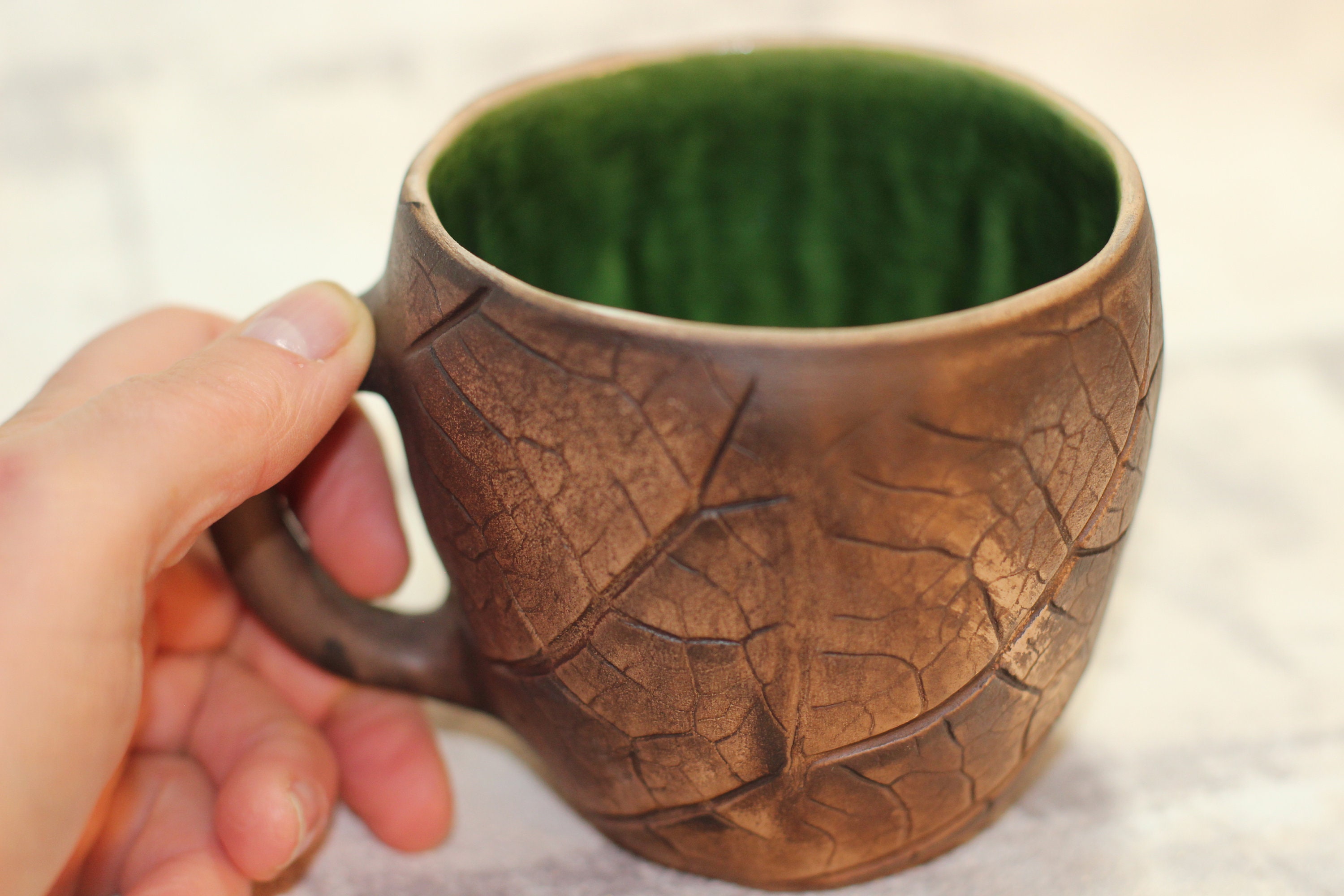 A ceramic cup with a unique plant imprint Handmade ceramic Etsy