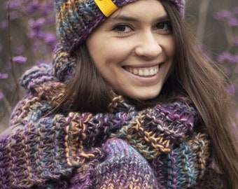 Purple scarf, Long scarf, Large scarf, Winter scarf, Hand knit scarf, Wool scarf women,  Chunky knit scarf SPLOTEKA, MAXCOLOR