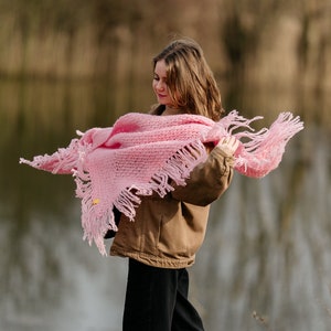 Knit shawl Handmade shawl Cotton merino wool shawl Crochet shawl wrap, Boho scarf, Triangle fringed shawl  SPLOTEKA COSY collection
