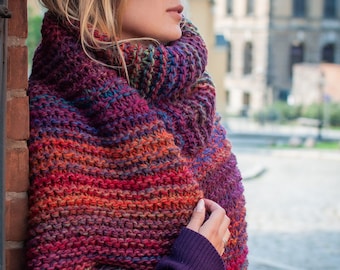 Melange red oversized scarf, Long scarf, Large scarf, Winter scarf, Hand knit scarf, Wool scarf women,  Chunky knit scarf SPLOTEKA, MAXCOLOR