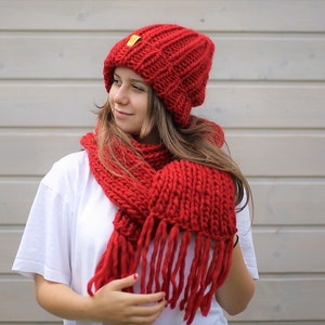 Chunky knit Hat scarf set, Long scarf, Wool scarf, Two piece set, Alpaca hat, Chunky knit beanie, Winter scarf women, by SPLOTEKA, WOOLY