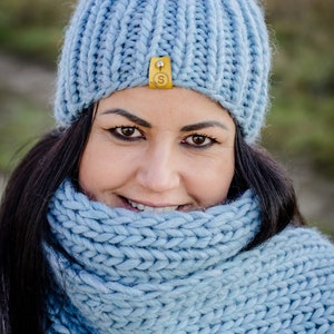 Hat scarf set, Long scarf, Wool scarf, Two piece set, Alpaca hat, Chunky knit beanie, Winter scarf women, by SPLOTEKA, WOOLY collection