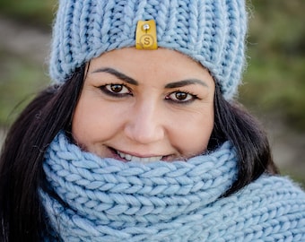 Hat scarf set, Long scarf, Wool scarf, Two piece set, Alpaca hat, Chunky knit beanie, Winter scarf women, by SPLOTEKA, WOOLY collection