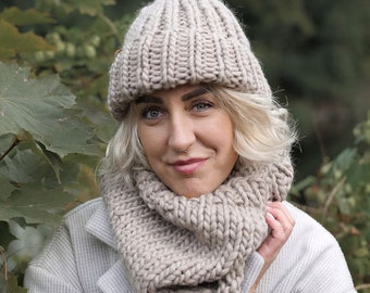 Hat scarf set Snood scarf Slouchy Hat, Winter set, Hand Knit Wool scarf, Knitted beanie, Super Chunky cowl, Winter warm scarf SPLOTEKA WOOLY