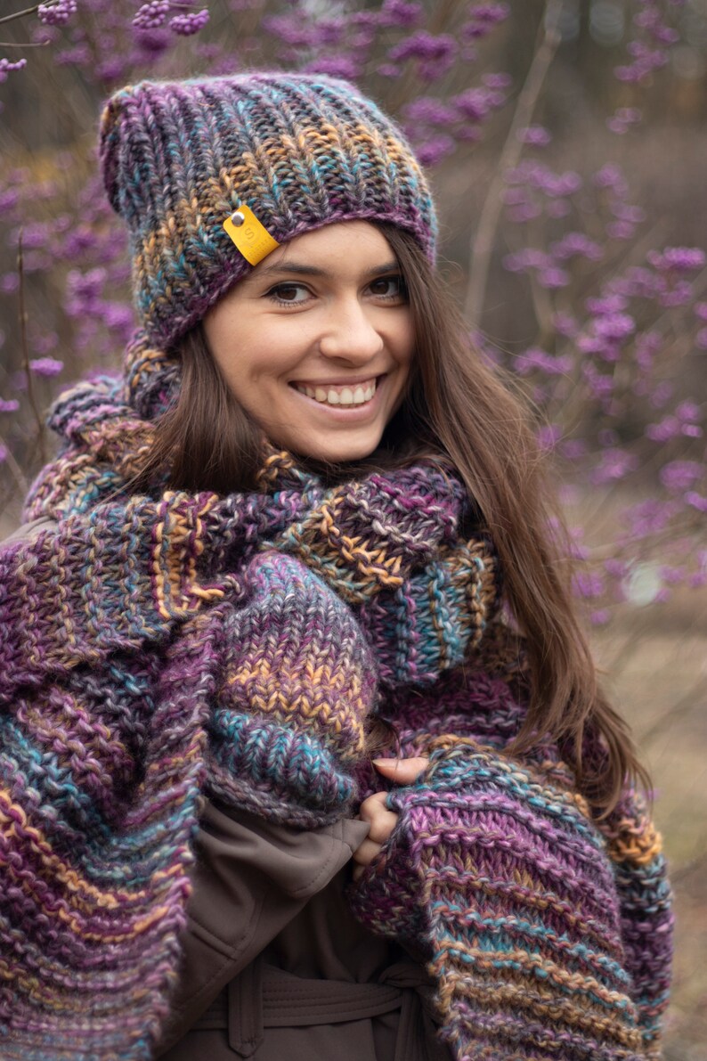 Solid Color Simple Knit Hats Scarves Set