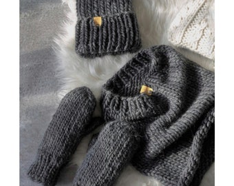 Knit set 3 piece Hat gloves scarf, Cowl scarf, Wool snood, Wool mittens, Winter gloves, Chunky knit hat, Winter scarf women, SPLOTEKA WOOLY