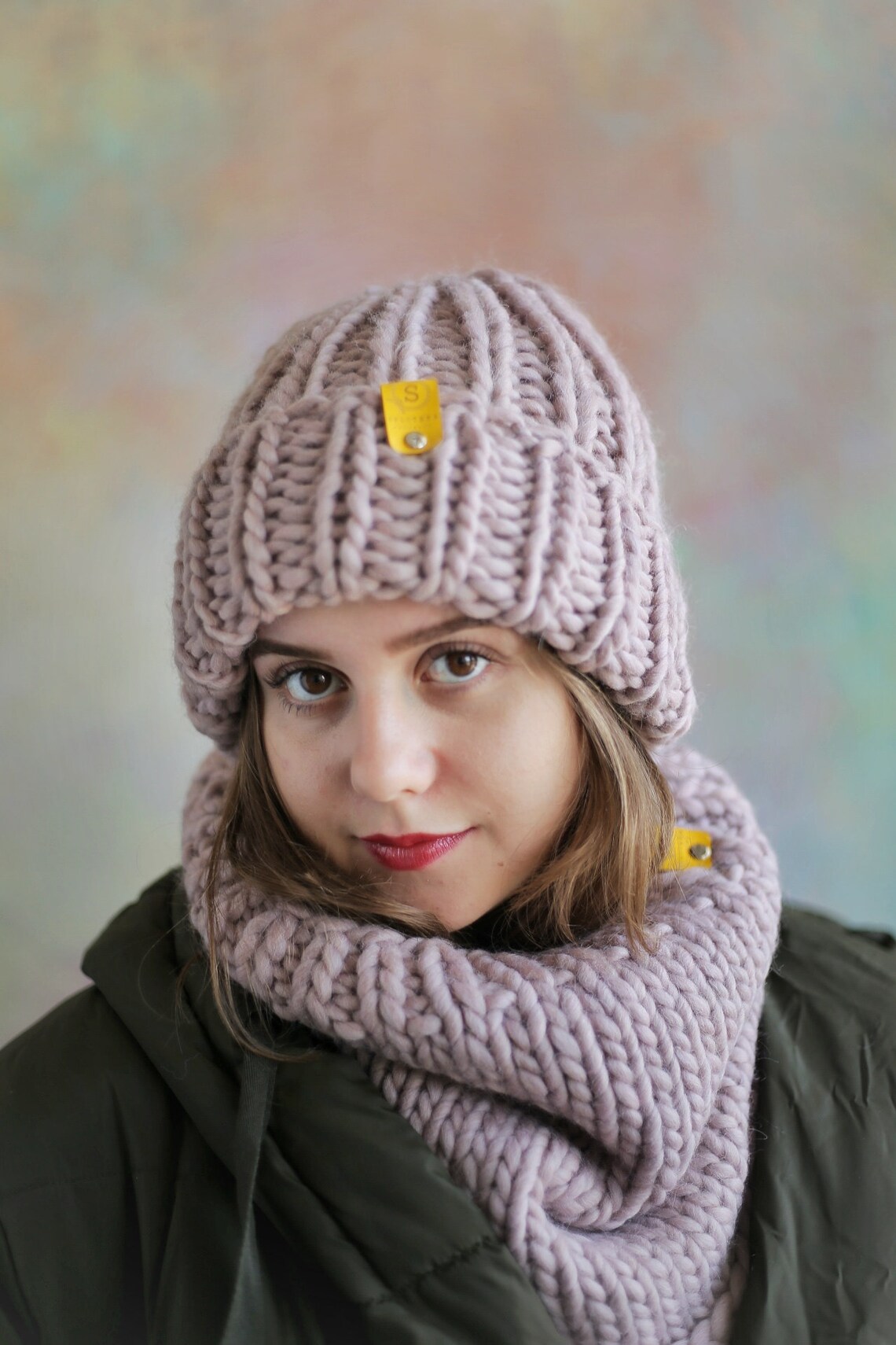 Hat Scarf Set Snood Scarf Slouchy Hat, Winter Set, Hand Knit Wool Scarf