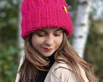 Chunky knitted beanie, Purple beanie, Wool hat, Slouchy beanie women, Winter hat, Beanie hat, Hand knit hat, Chunky beanie SPLOTEKA, WOOLY