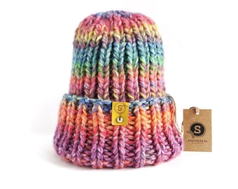 Rainbow hat, Winter hat, Knit wool hat, Trendy beanie, Women knit hat, Women slouchy beanie, Knitted beanie hat, SPLOTEKA MAXCOLOR