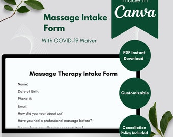 Massage Therapy Intake Form: Client Information, Customizable in Canva (Digital Download)