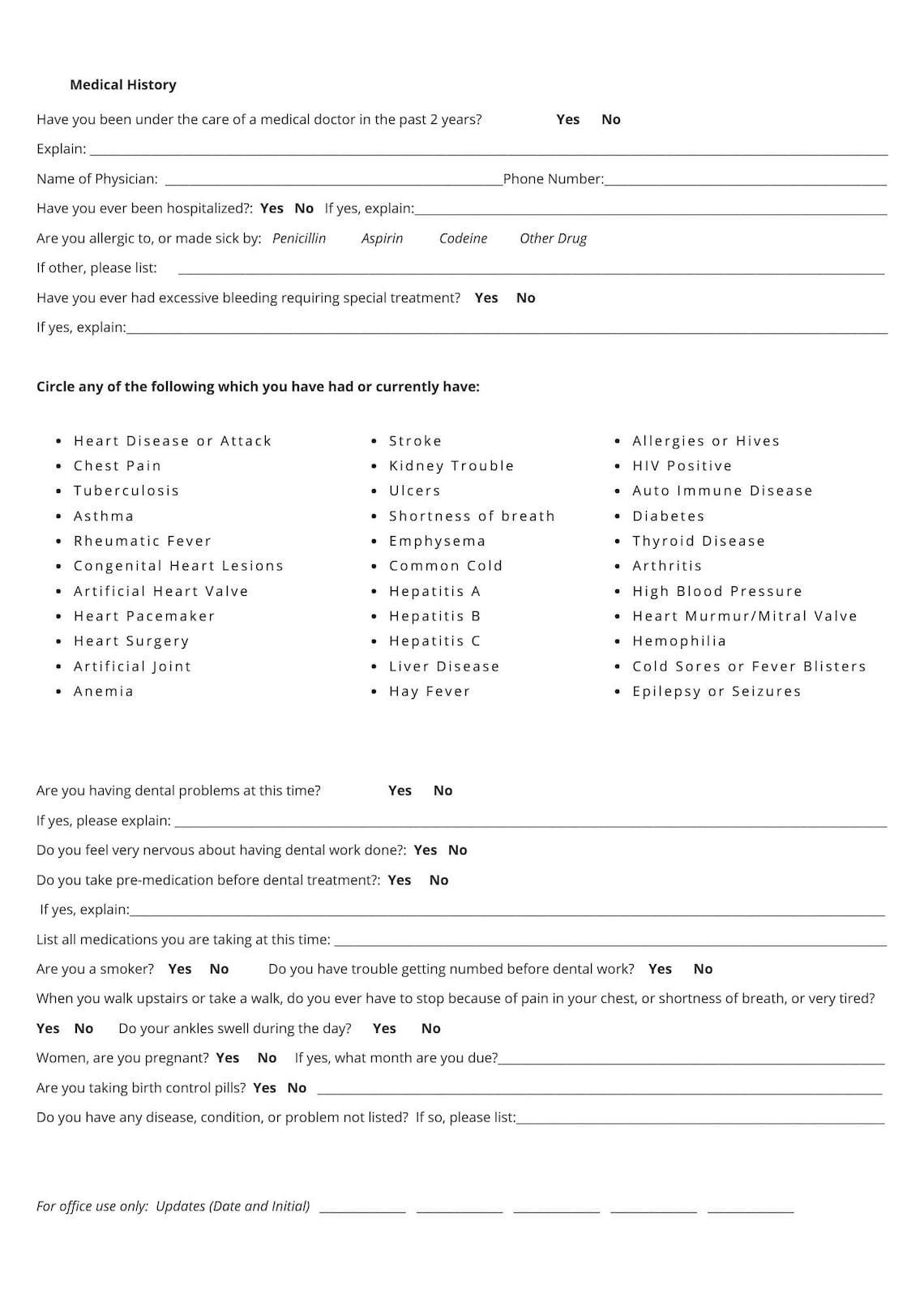 Professional Dental Intake Form, Client Informed Consent Form, Dental