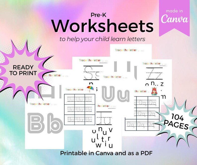 PRE-K LETTERS WORKSHEETS - Etsy