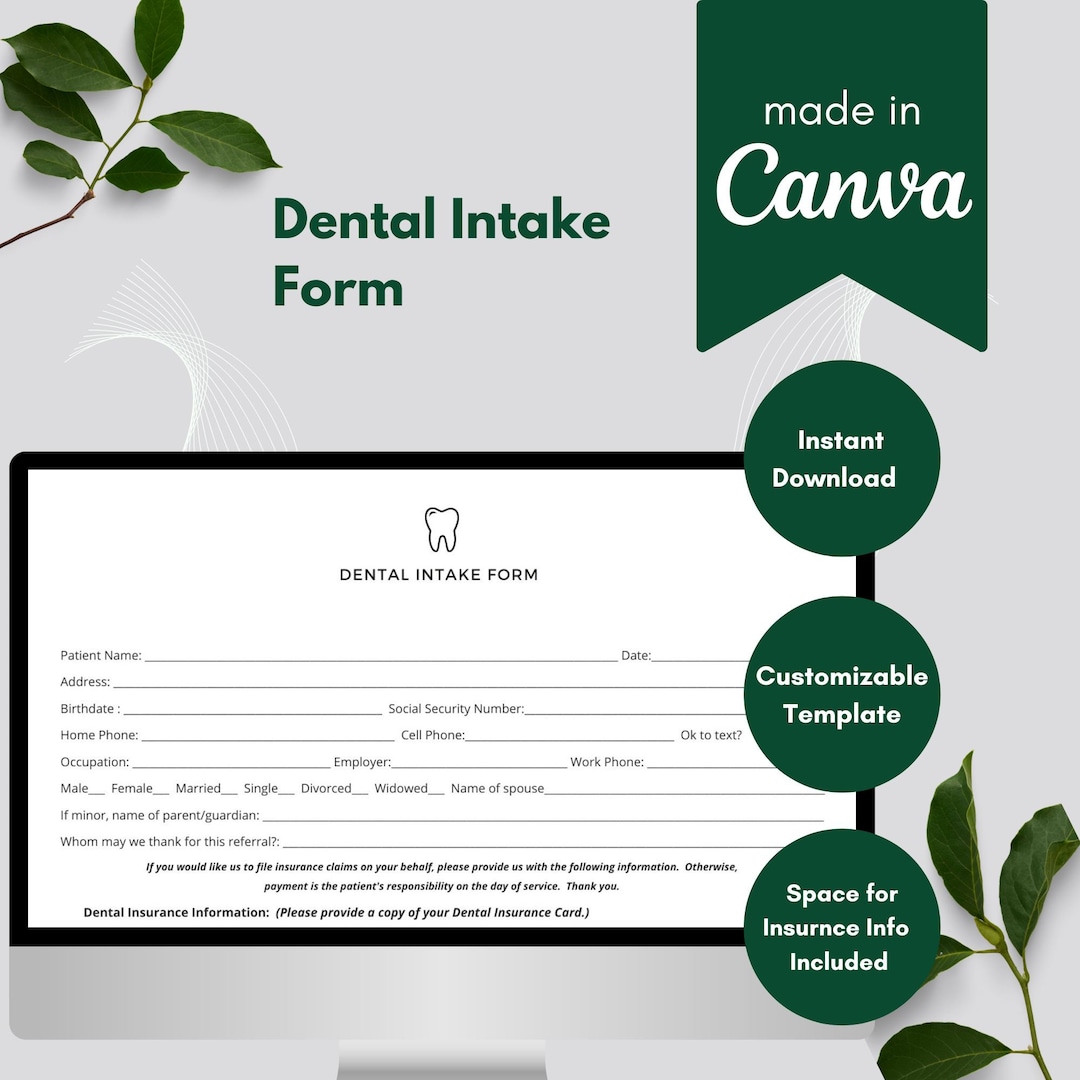 Professional Dental Intake Form, Client Informed Consent Form, Dental