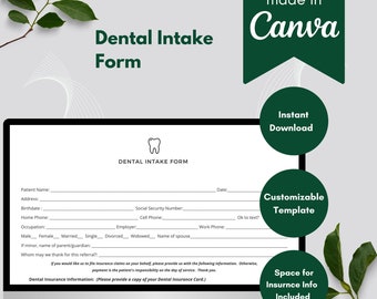 Dental Intake Form Template: Customizable Client Consent (Digital Download)