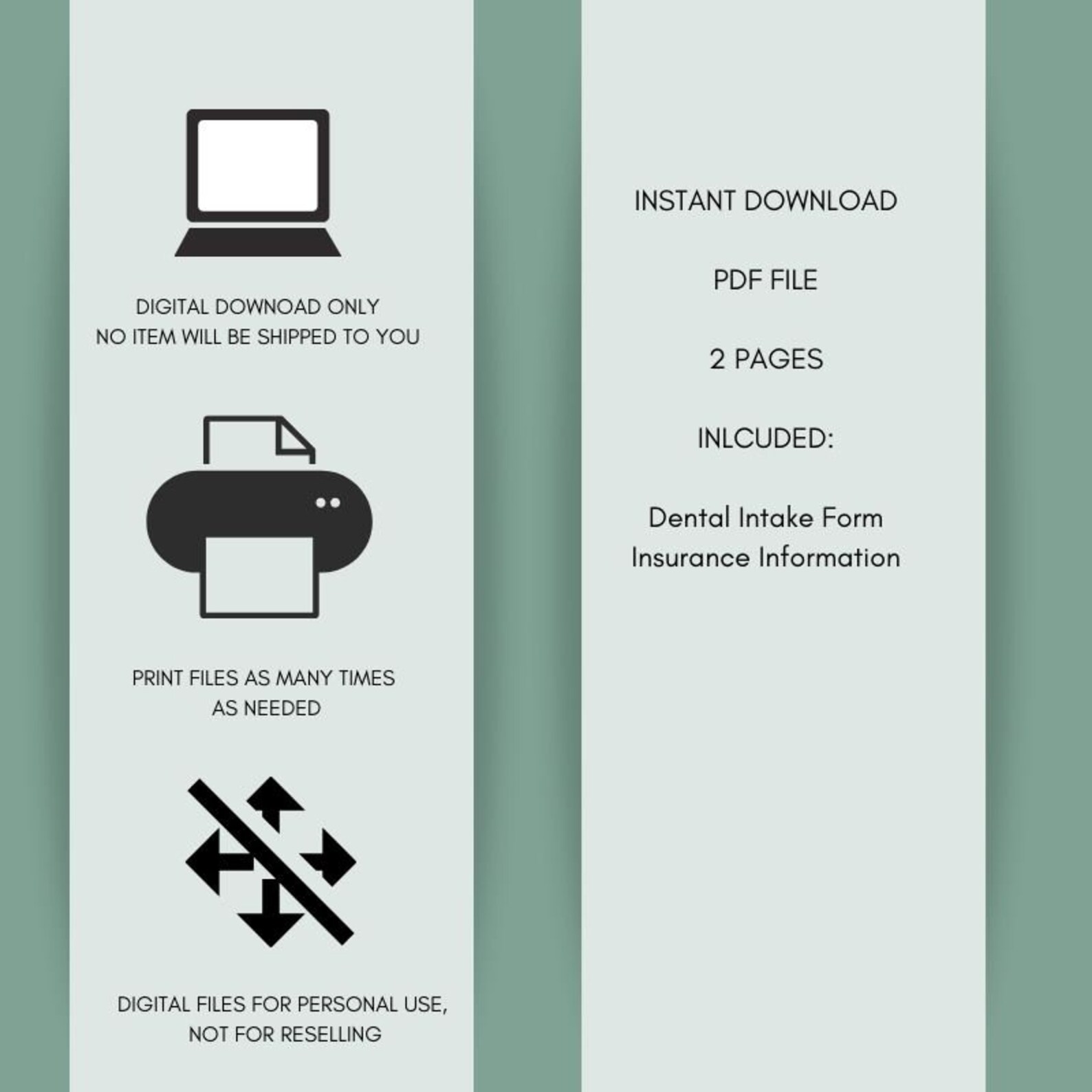 Professional Dental Intake Form, Client Informed Consent Form, Dental