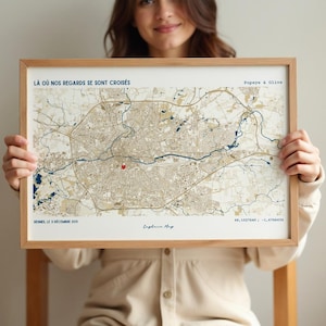 Affiche personnalisée couple, Date et lieu de rencontre, Coordonnées GPS, Carte cadeau mariage, Saint-valentin, Noël, Famille, Annonce
