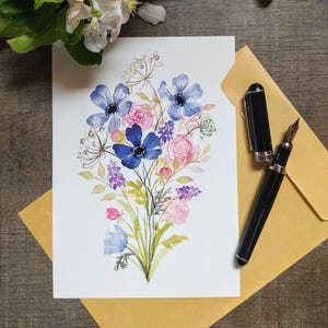 Carte bouquet champêtre aquarelle