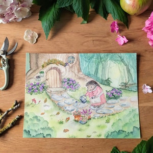 Miss Hedgehog - carte hérisson aquarelle- affiche murale aquarelle illustration