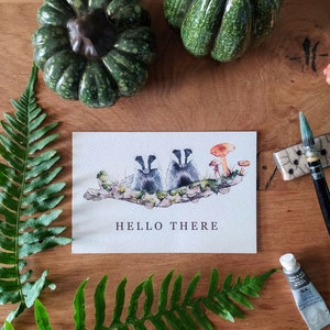 carte de vœux blaireaux aquarelle - illustration aquarelle - badgers