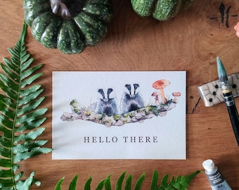 carte de vœux blaireaux aquarelle - illustration aquarelle - badgers
