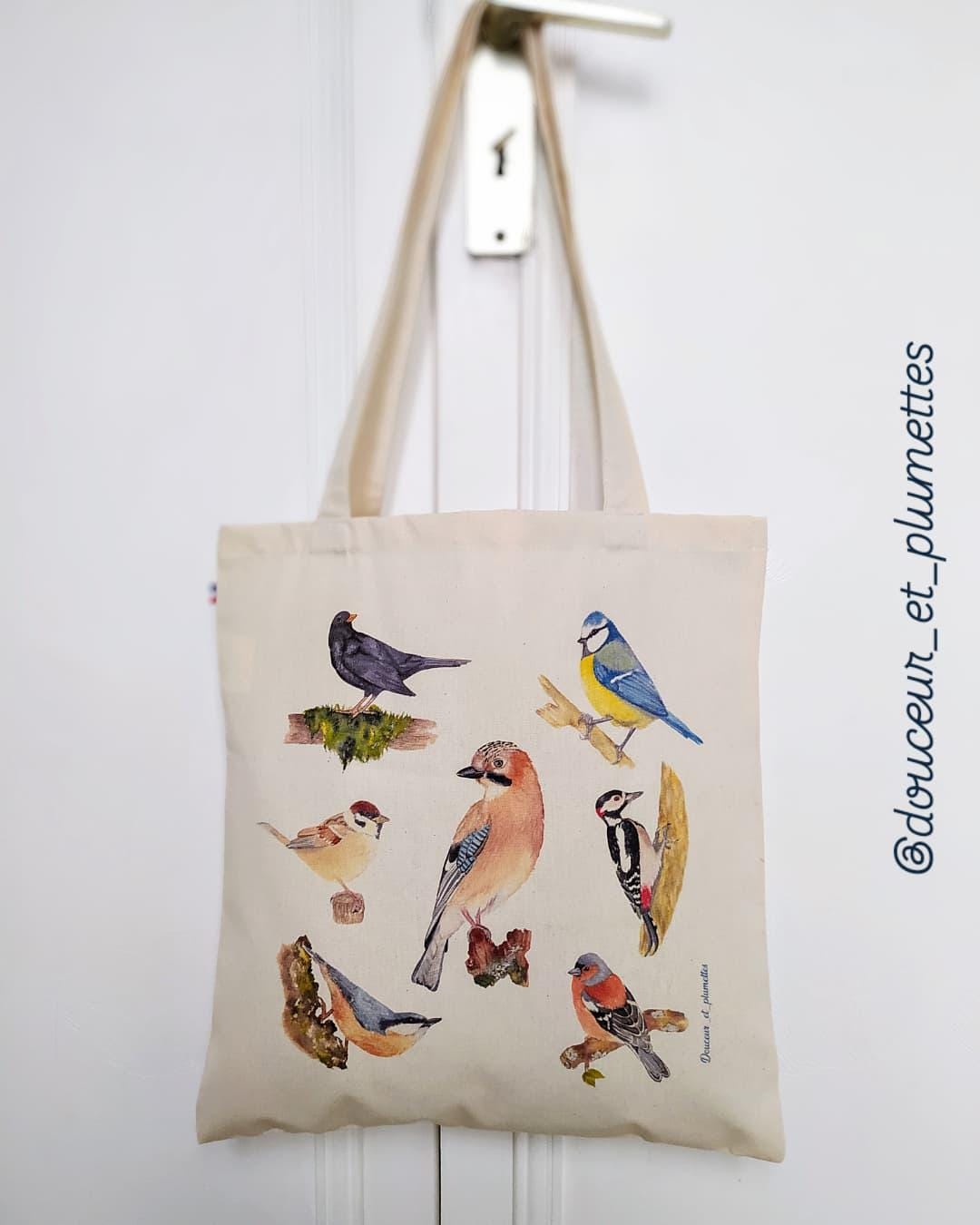 Watercolor birds tote bag - watercolor illustration bag