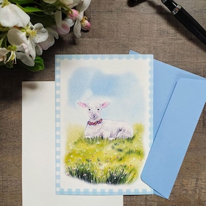 Carte de vœux - agneau de printemps aquarelle