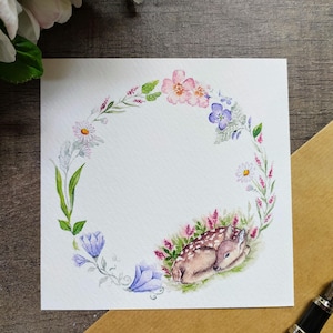 Carte de vœux - biche aquarelle