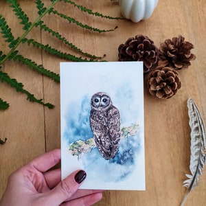 Carte aquarelle "Chouette hulotte" – Illustration poétique de la nature
