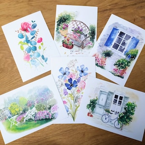 Lot de six cartes Aquarelle