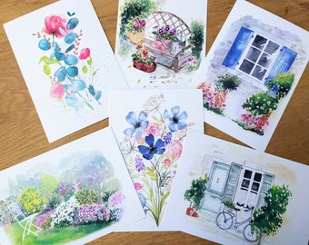 Lot de six cartes Aquarelle + enveloppes