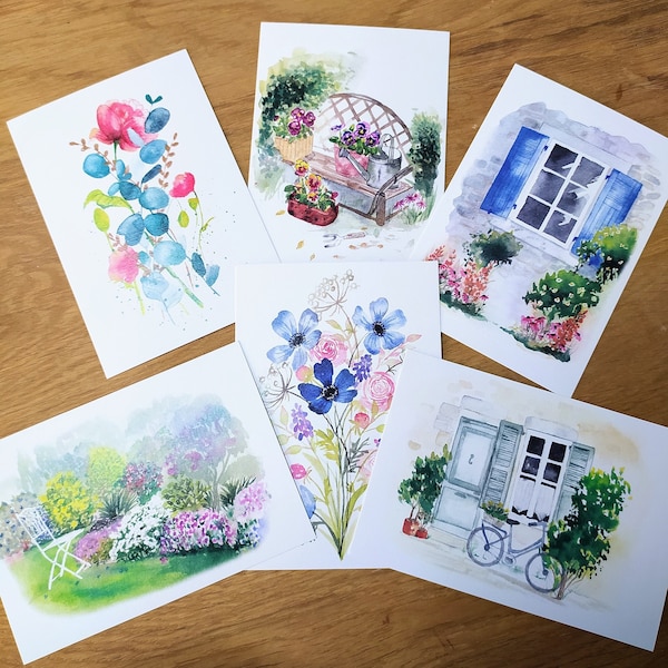 Lot de six cartes Aquarelle + enveloppes